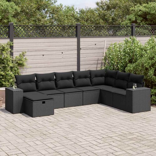 vidaXL 8-dijelni set vrtnih sofa od poliratana s jastucima crni