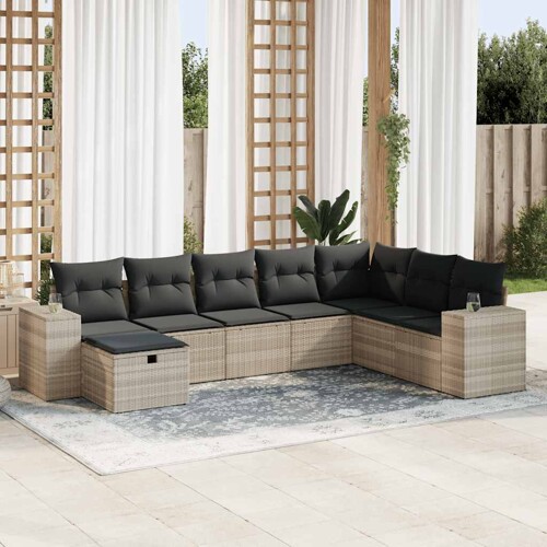 vidaXL 8-dijelni set vrtnih sofa od poliratana s jastucima svjetlosivi