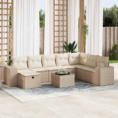 vidaXL 9-dijelni set vrtnih sofa s jastucima bež od poliratana