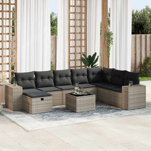 vidaXL 9-dijelni set vrtnih sofa od poliratana s jastucima sivi
