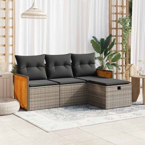 vidaXL 4-dijelni set vrtnih sofa od poliratana s jastucima sivi