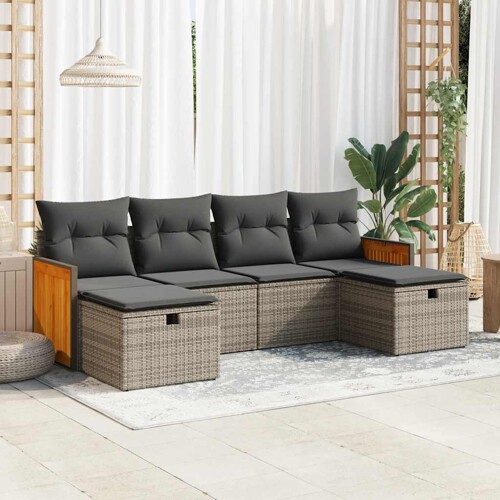 vidaXL 6-dijelni set vrtnih sofa od poliratana s jastucima sivi