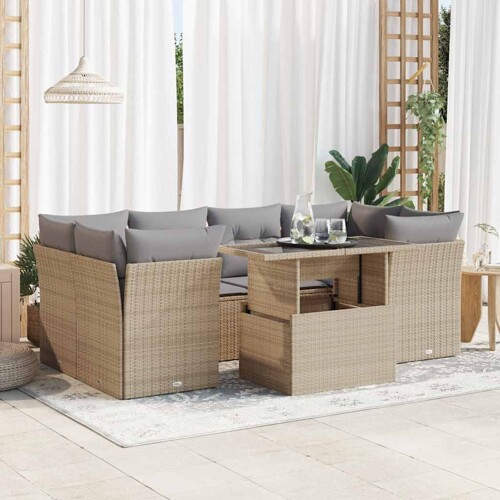 vidaXL 7-dijelni set vrtnih sofa od poliratana s jastucima bež