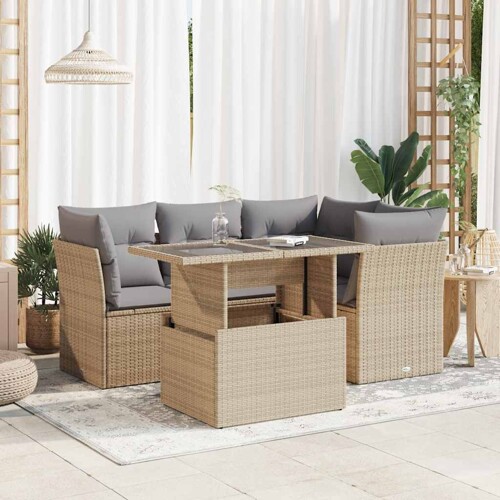 vidaXL 5-dijelni vrtni set sofa s jastucima bež od poliratana