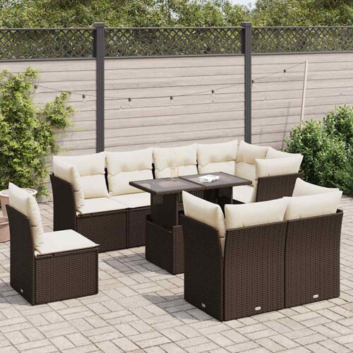 vidaXL 9-dijelni set vrtnih sofa s jastucima poliratan smeđi