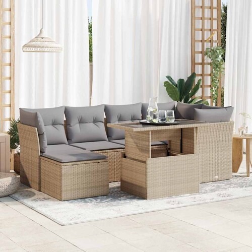 vidaXL 7-dijelni set vrtnih sofa od poliratana s jastucima bež