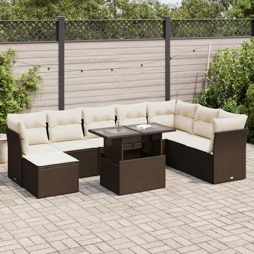 vidaXL 9-dijelni set vrtnih sofa s jastucima poliratan smeđi