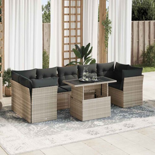 vidaXL 10-dijelni set vrtnih sofa poliratan s jastucima svijetlosivi