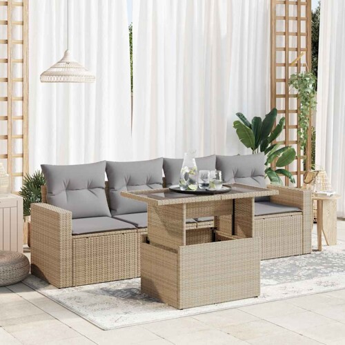 vidaXL 5-dijelni vrtni set sofa s jastucima bež od poliratana