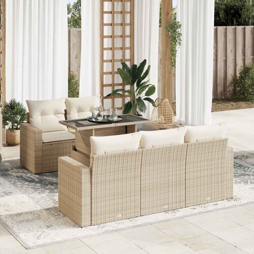 vidaXL 6-dijelni set vrtnih sofa s jastucima bež od poliratana
