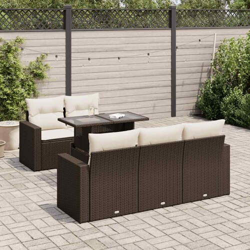 vidaXL 6-dijelni set vrtnih sofa od poliratana s jastucima smeđi