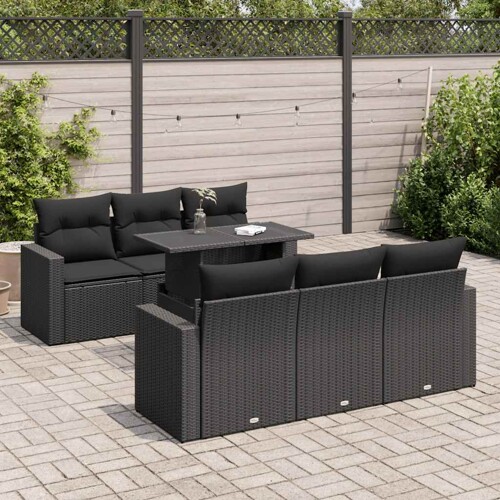 vidaXL 7-dijelni set vrtnih sofa od poliratana s jastucima crni