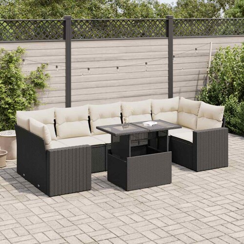 vidaXL 8-dijelni set vrtnih sofa od poliratana s jastucima crni