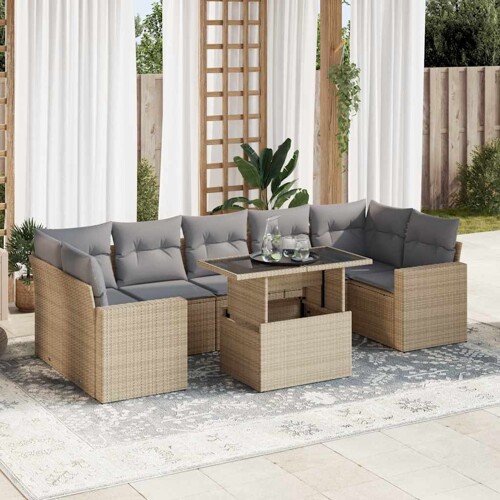 vidaXL 8-dijelni set vrtnih sofa od poliratana s jastucima bež