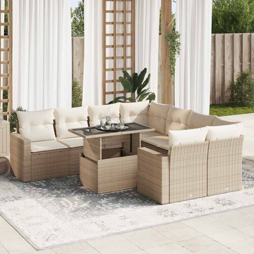 vidaXL 9-dijelni set vrtnih sofa s jastucima bež od poliratana