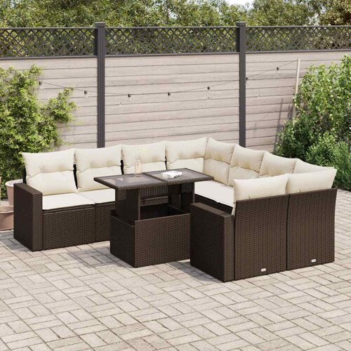vidaXL 9-dijelni set vrtnih sofa s jastucima poliratan smeđi