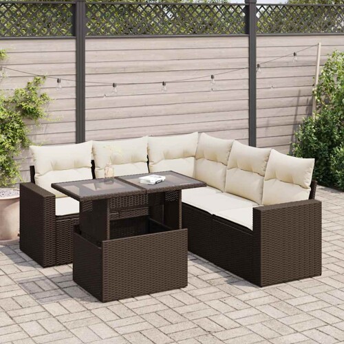 vidaXL 6-dijelni set vrtnih sofa od poliratana s jastucima smeđi