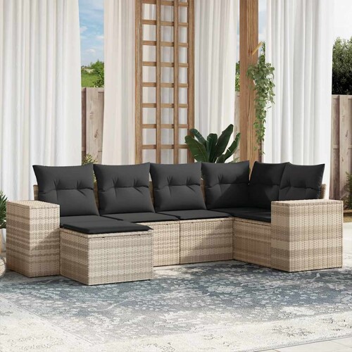 vidaXL 6-dijelni set vrtnih sofa od poliratana s jastucima svjetlosivi