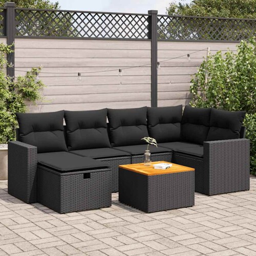 vidaXL 7-dijelni set vrtnih sofa od poliratana s jastucima crni