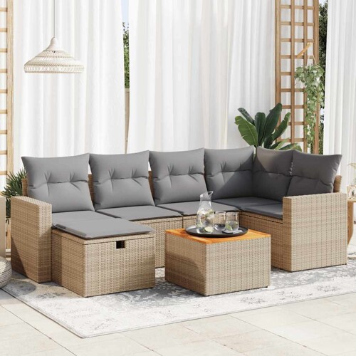 vidaXL 7-dijelni set vrtnih sofa od poliratana s jastucima bež