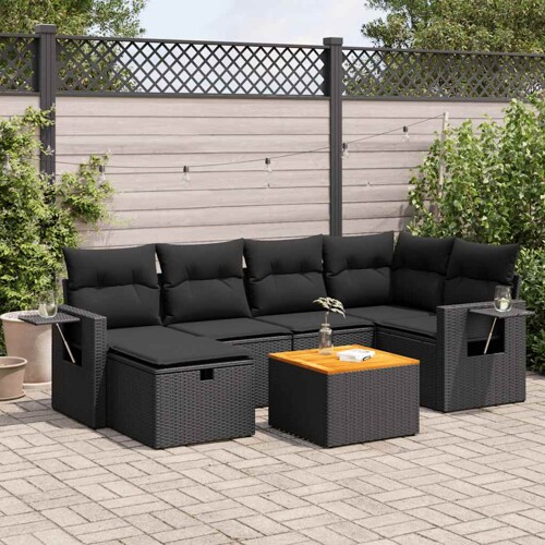 vidaXL 7-dijelni set vrtnih sofa od poliratana s jastucima crni