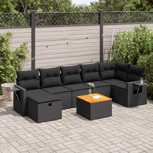 vidaXL 8-dijelni set vrtnih sofa od poliratana s jastucima crni