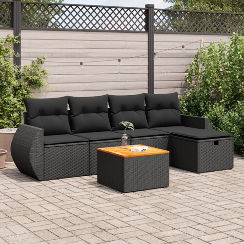 vidaXL 6-dijelni set vrtnih sofa s jastucima crni od poliratana