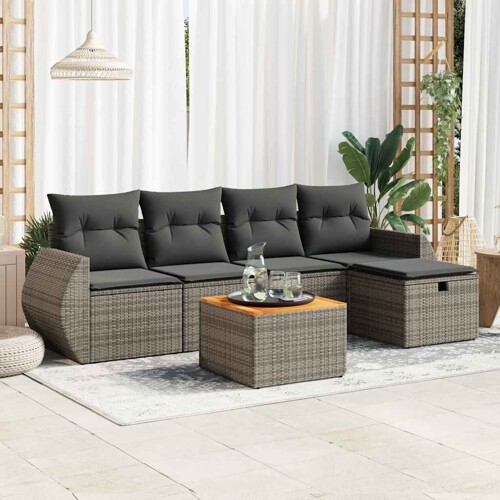 vidaXL 6-dijelni set vrtnih sofa od poliratana s jastucima sivi