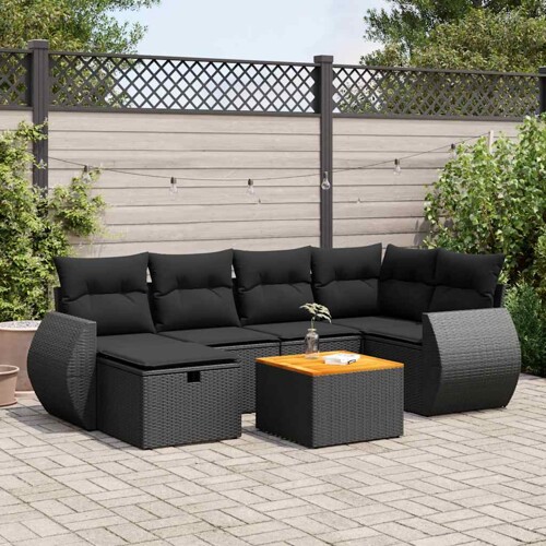 vidaXL 7-dijelni set vrtnih sofa od poliratana s jastucima crni