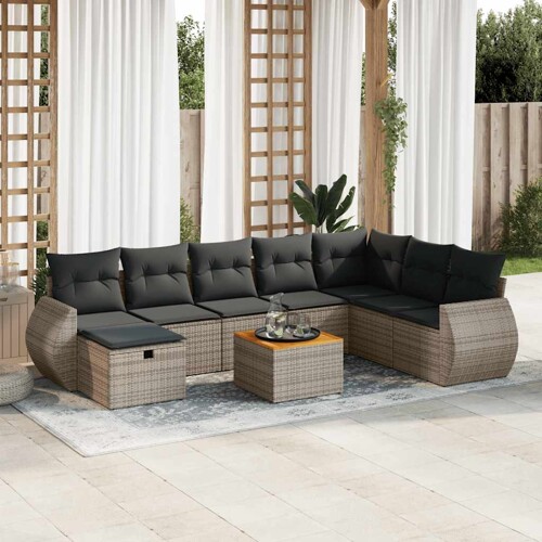 vidaXL 9-dijelni set vrtnih sofa od poliratana s jastucima sivi