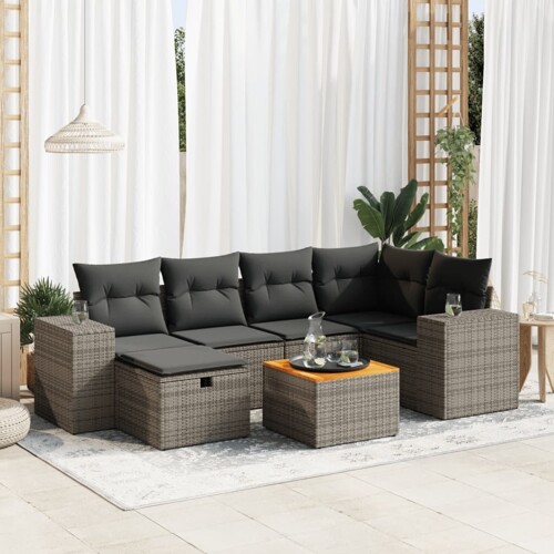 vidaXL 7-dijelni set vrtnih sofa sivi od poliratana