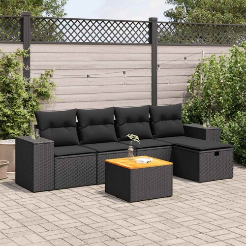 vidaXL 6-dijelni set vrtnih sofa s jastucima crni od poliratana