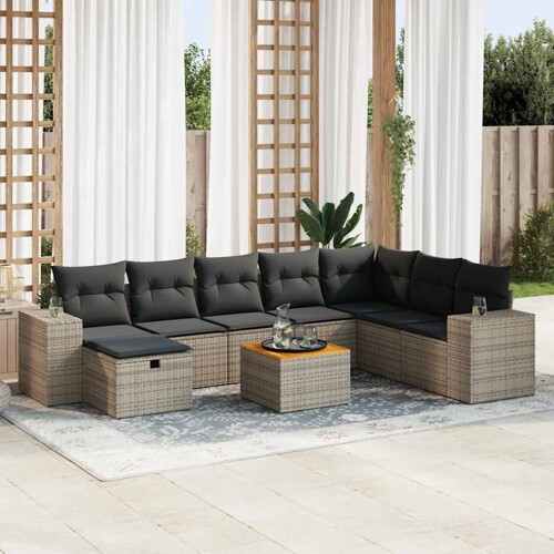 vidaXL 9-dijelni set vrtnih sofa od poliratana s jastucima sivi