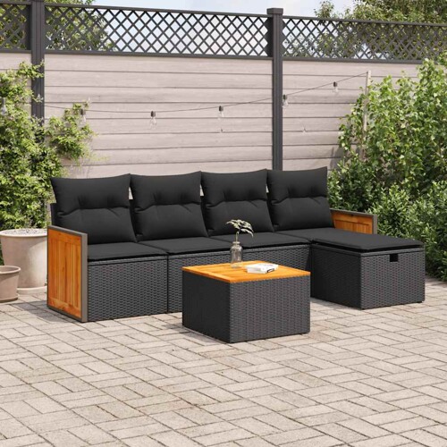 vidaXL 6-dijelni set vrtnih sofa s jastucima crni od poliratana