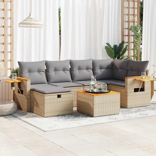 vidaXL 7-dijelni set vrtnih sofa od poliratana s jastucima bež