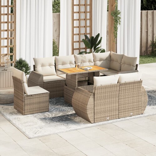 vidaXL 9-dijelni set vrtnih sofa s jastucima bež od poliratana