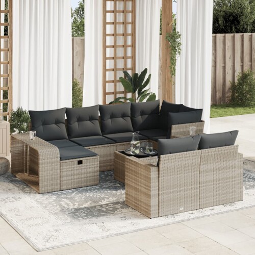 vidaXL 11-dijelni set vrtnih sofa poliratan s jastucima svijetlosivi