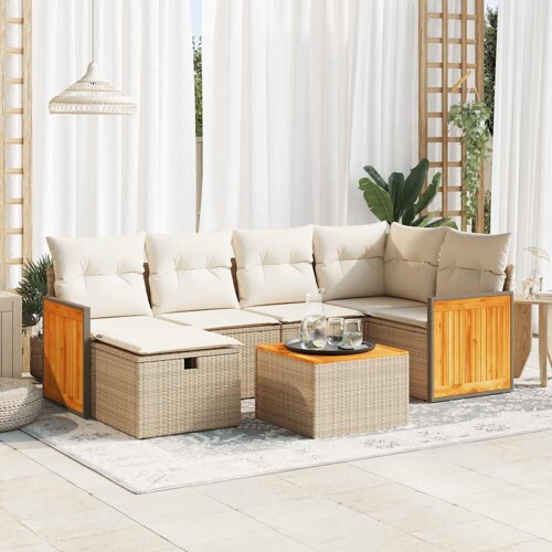 vidaXL 7-dijelni set vrtnih sofa od poliratana s jastucima bež