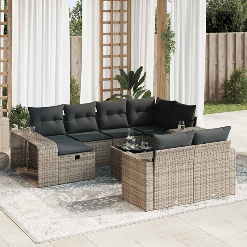 vidaXL 11-dijelni set vrtnih sofa od poliratana s jastucima sivi