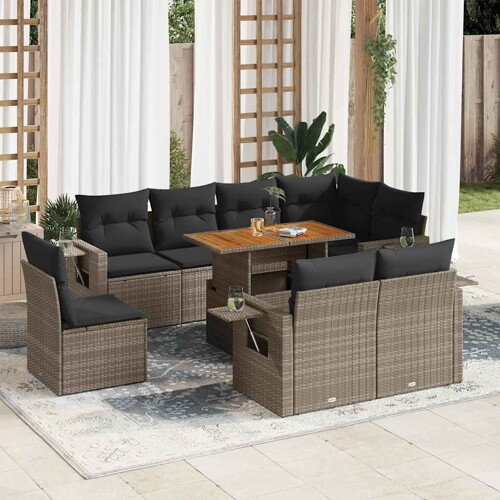 vidaXL 9-dijelni set vrtnih sofa od poliratana s jastucima sivi