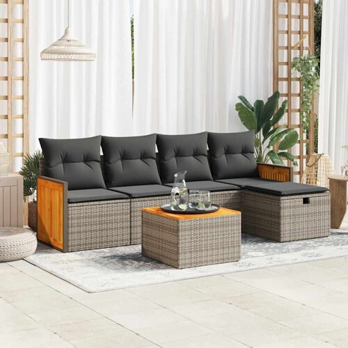 vidaXL 6-dijelni set vrtnih sofa od poliratana s jastucima sivi