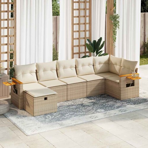 vidaXL 7-dijelni set vrtnih sofa od poliratana s jastucima bež