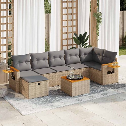 vidaXL 8-dijelni set vrtnih sofa od poliratana s jastucima bež
