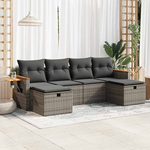 vidaXL 6-dijelni set vrtnih sofa od poliratana s jastucima sivi