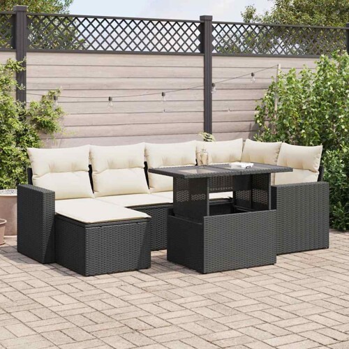 vidaXL 7-dijelni set vrtnih sofa od poliratana s jastucima crni
