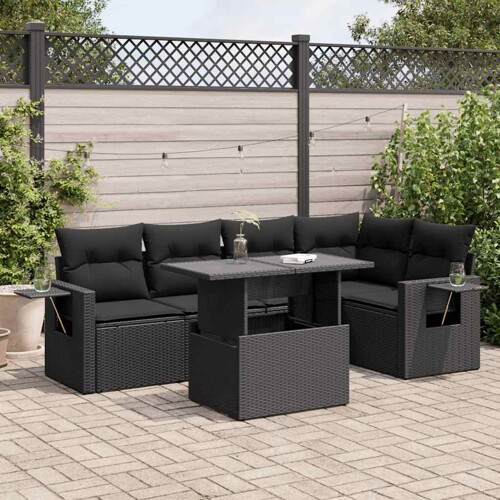 vidaXL 6-dijelni set vrtnih sofa s jastucima crni od poliratana