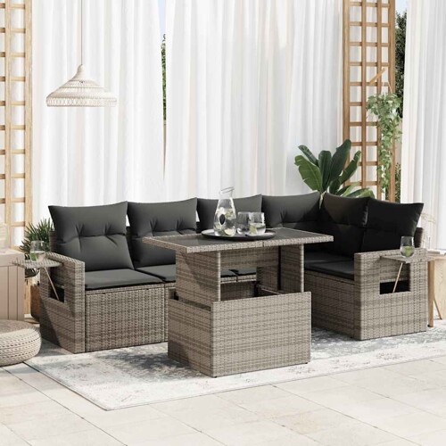 vidaXL 6-dijelni set vrtnih sofa od poliratana s jastucima sivi
