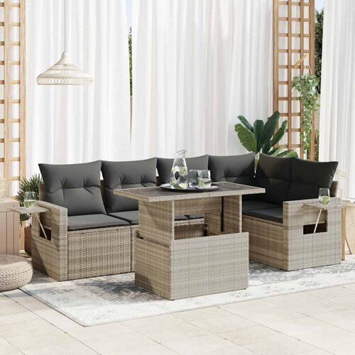 vidaXL 6-dijelni set vrtnih sofa od poliratana s jastucima svjetlosivi