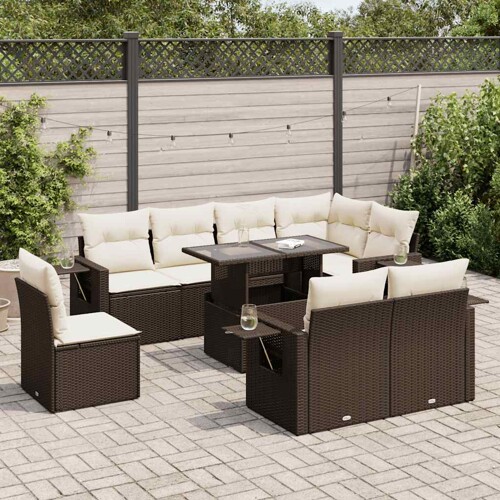 vidaXL 9-dijelni set vrtnih sofa s jastucima poliratan smeđi