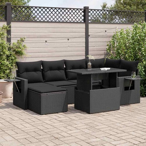 vidaXL 7-dijelni set vrtnih sofa od poliratana s jastucima crni